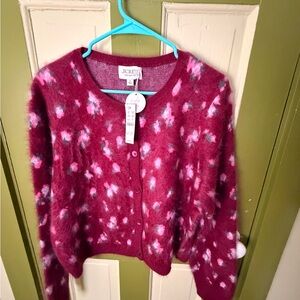 J. Crew Burgundy Floral Mohair-Blend Cardigan with Pink Accents